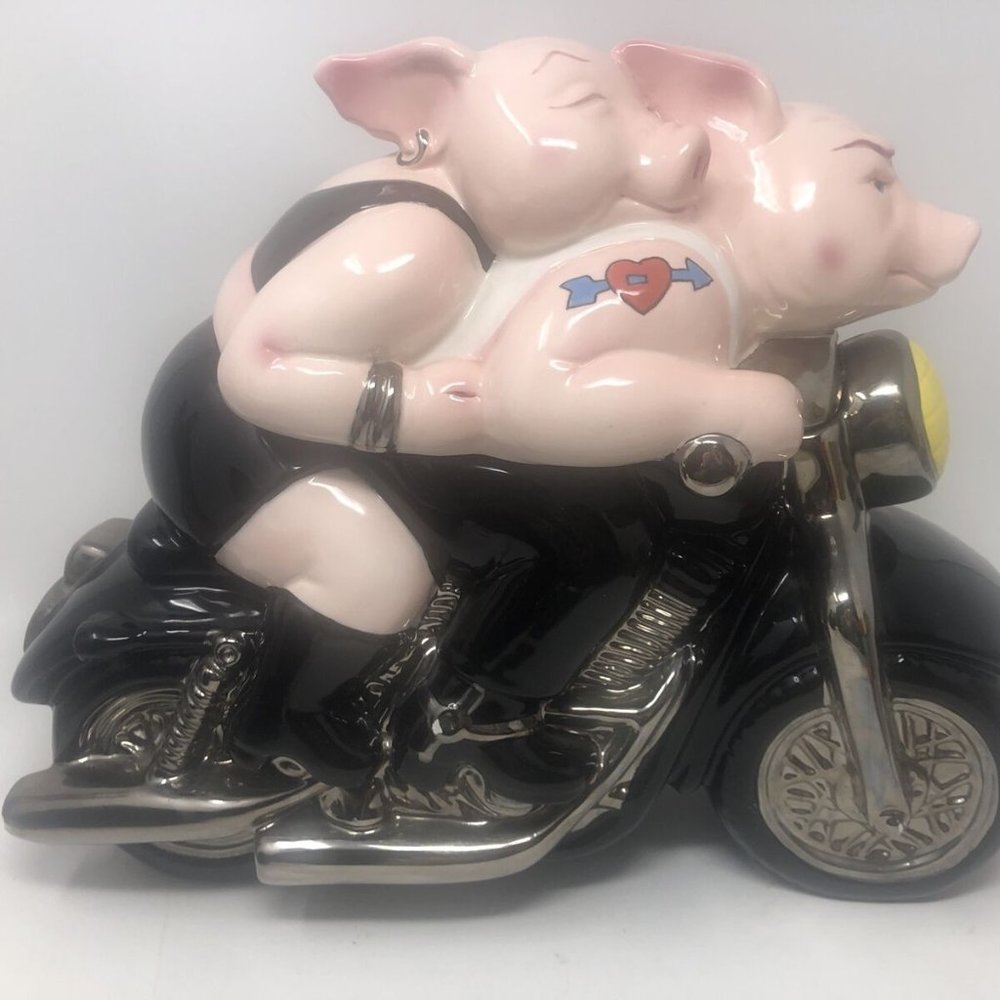 BIKER HOGS CLAY ART 1999 COOKIE JAR  New in BOX